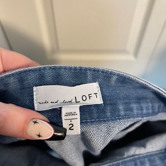 Made & Loved LOFT Womens Y2K Blue Frayed Hem Tie Wrap Denim Mini Jean Skirt 2 - Picture 2 of 7